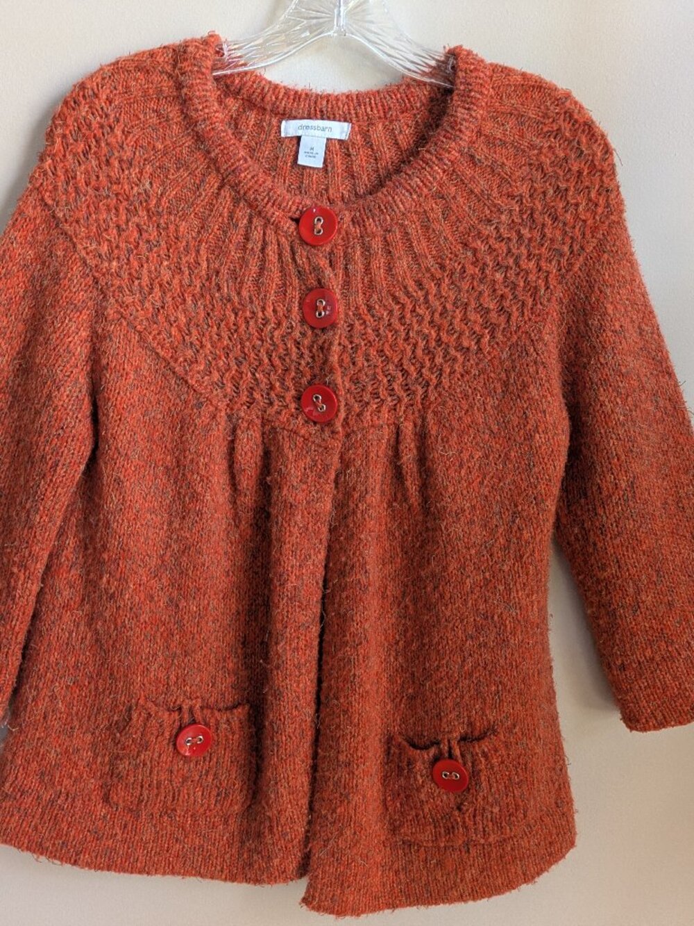 Dressbarn Sweater Women's M Orange Multicolor Wool Blend Button Cardigan #674